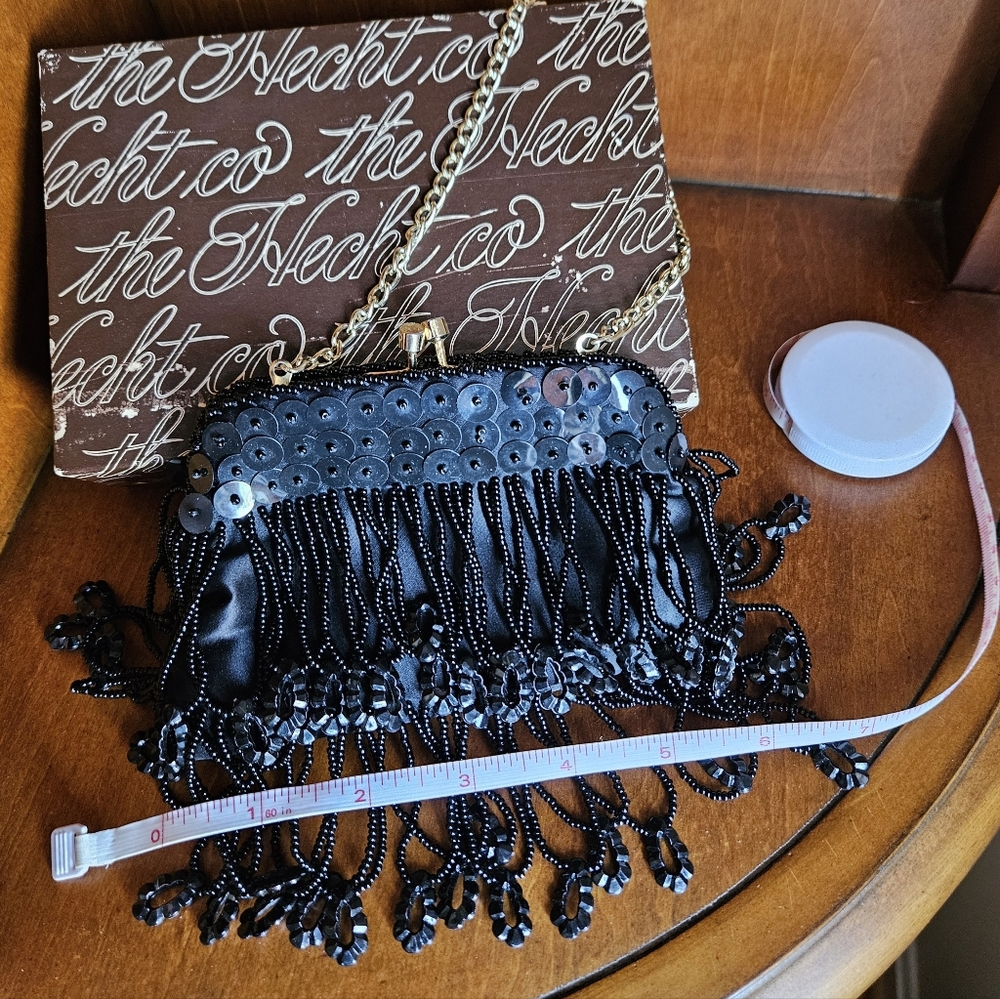 Vintage Mid-Century Black Beaded Evening Clutch